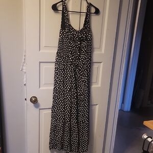 Aerie Black and White Polka Dot Midi Dress